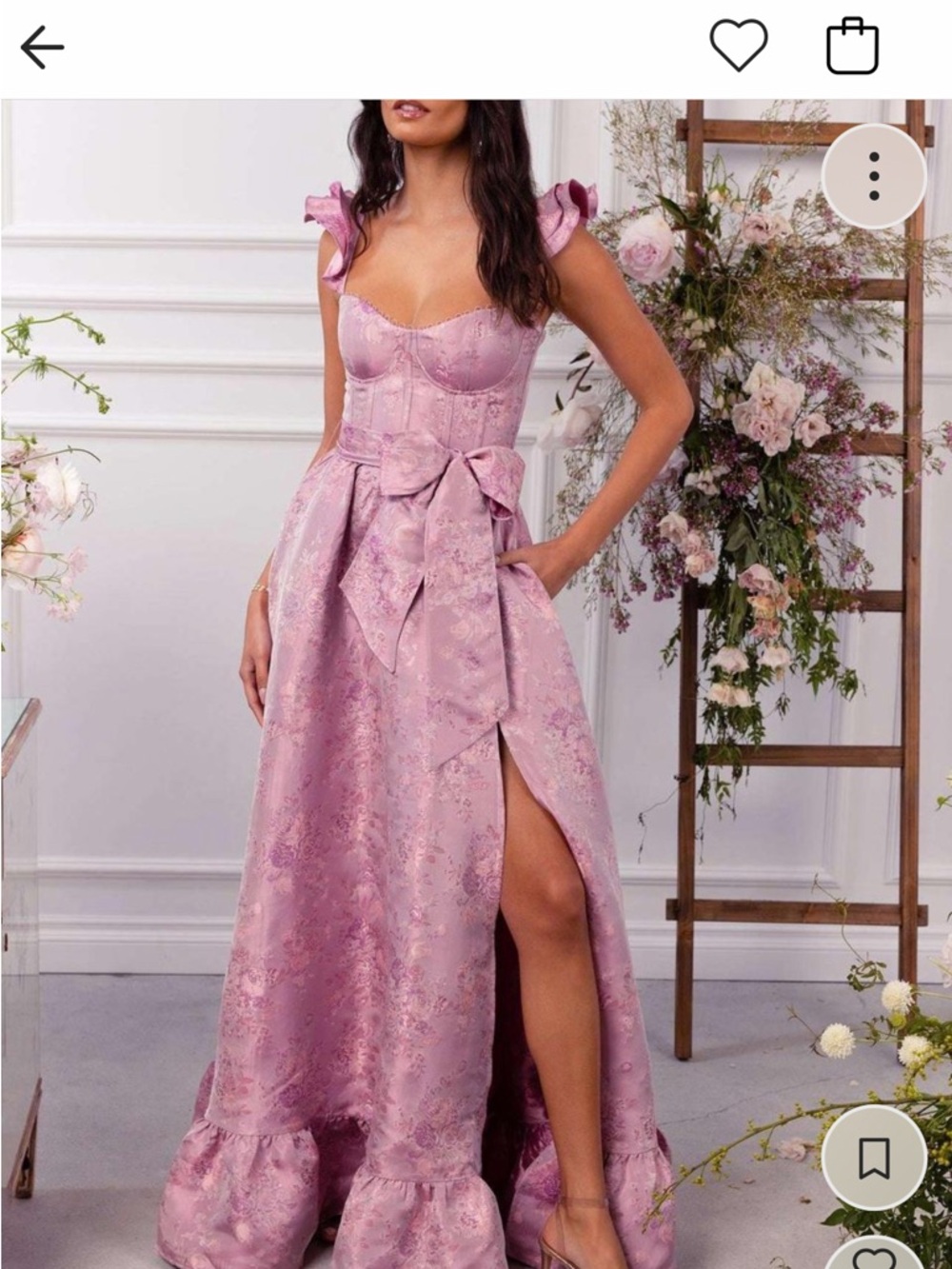 V. Chapman Pink Pink Jacquard Maxi Dress with Bow and High Slit